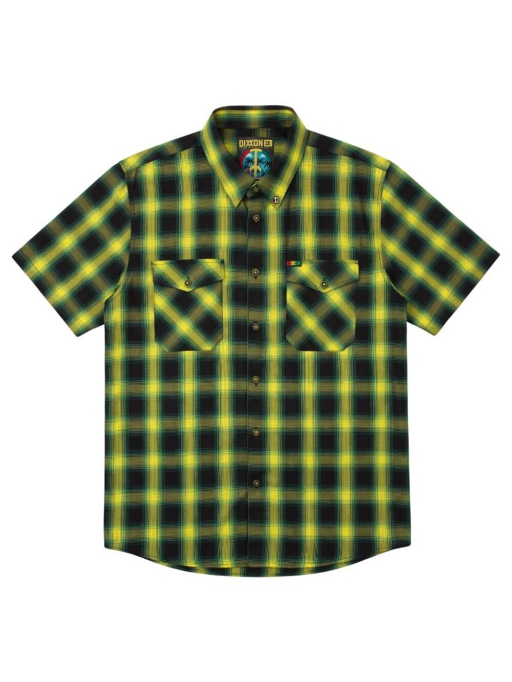 Dixxon Short Sleeved Bamboo Shirt Size 2X Hope Rd Lime Green Plaid Button Front - Picture 1 of 4